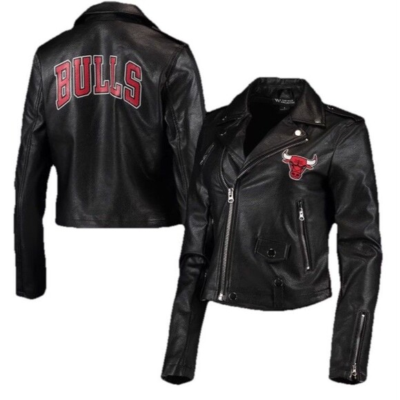 The wild collective Jackets & Blazers - The Wild Collective NBA Chicago Bulls edgy Faux Leather Moto jacket NWT Med